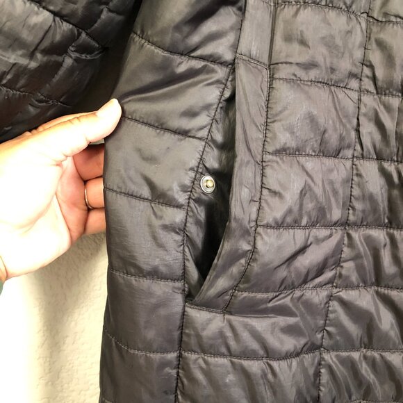 Lands' End Black Long Puffer Coat Women's 16W Snap Button Fall Winter Warm Cozy - Picture 9 of 12